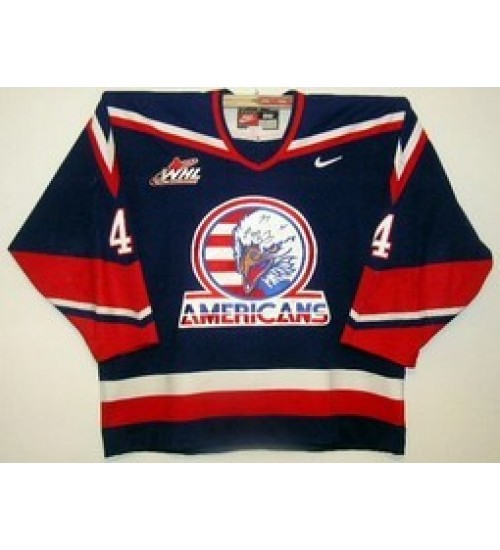 Custom WHL Tri City Americans 01 02 Shawn Belle Road Hockey Jersey Navy